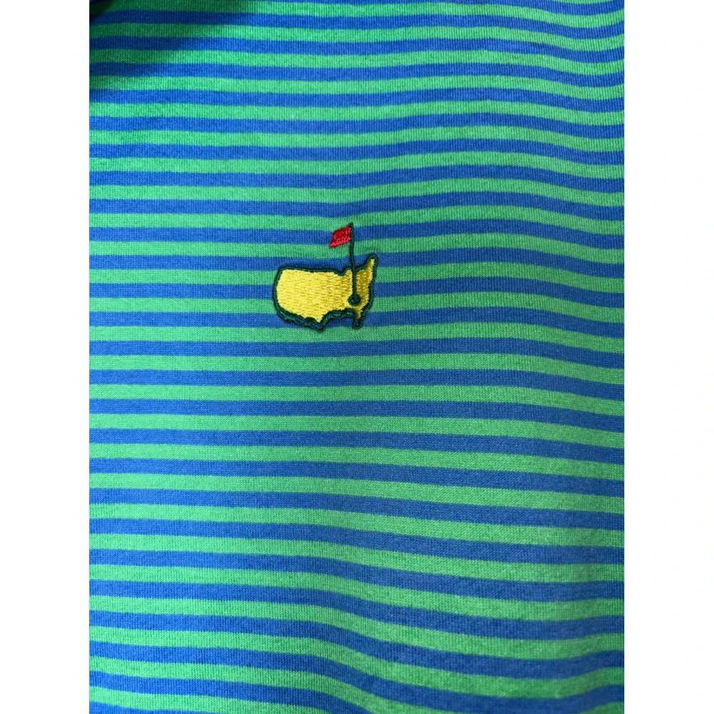 Masters Collection Mens‎ XL Golf Polo Shirt Green Blue Striped Logo Short Sleeve
